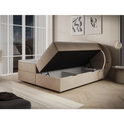 wonello Boxspringbett NOVA in Beige, Liegefläche 160x200 cm – mit Bettkasten, Bonellfederkern